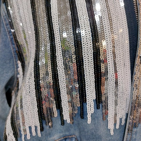 ๐ฅVTG 70s HIPPIE STYLE๐ฅ Distressed Sequinned Denim Anorak Jacket - Picture 8 of 16